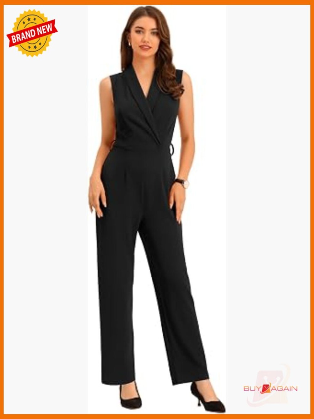 Wide Leg Jumpsuit with Shawl Collar and Belted Waist Dressy Romper